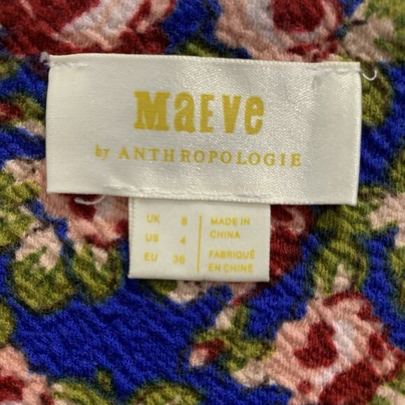 Anthropologie Maeve Sheffield Textured Skirt 4 Blue Pink Floral Straight Pencil - Picture 4 of 10